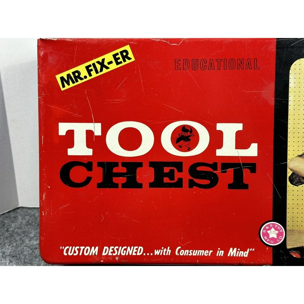 Mr. Fix er Fixer vintage toy metal‎ tool chest box Handsaw saw straight edge R&S